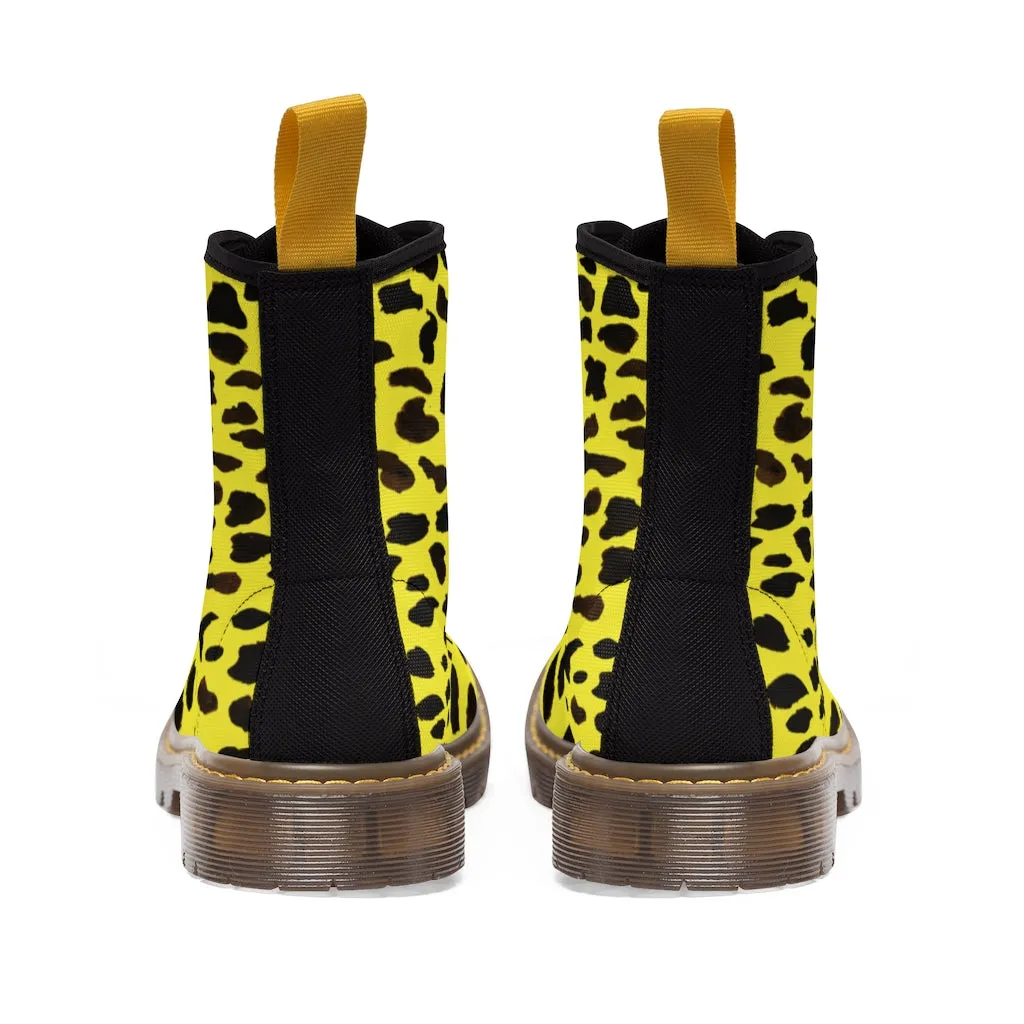 Yellow Cheetah Ladies' Boots, Designer Animal Print Women's Canvas Boots For Ladies (US Size 6.5-11)