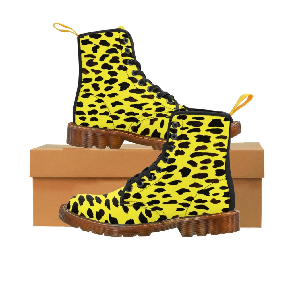 Yellow Cheetah Ladies' Boots, Designer Animal Print Women's Canvas Boots For Ladies (US Size 6.5-11)