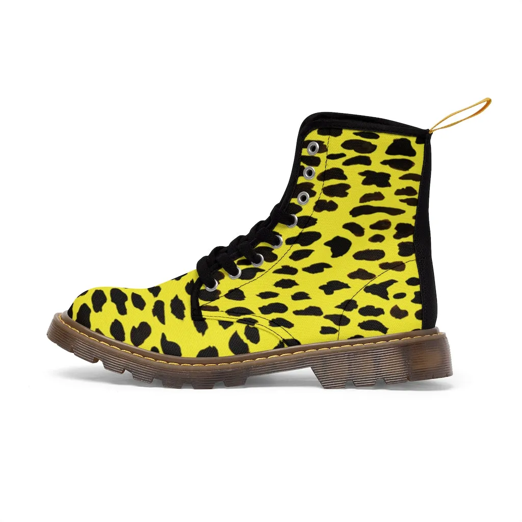 Yellow Cheetah Ladies' Boots, Designer Animal Print Women's Canvas Boots For Ladies (US Size 6.5-11)