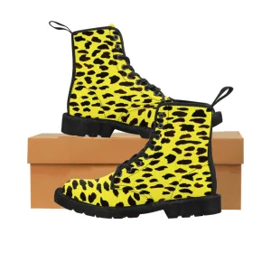 Yellow Cheetah Ladies' Boots, Designer Animal Print Women's Canvas Boots For Ladies (US Size 6.5-11)