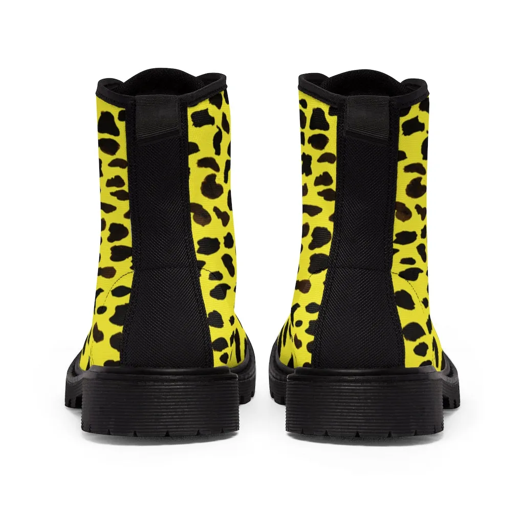 Yellow Cheetah Ladies' Boots, Designer Animal Print Women's Canvas Boots For Ladies (US Size 6.5-11)