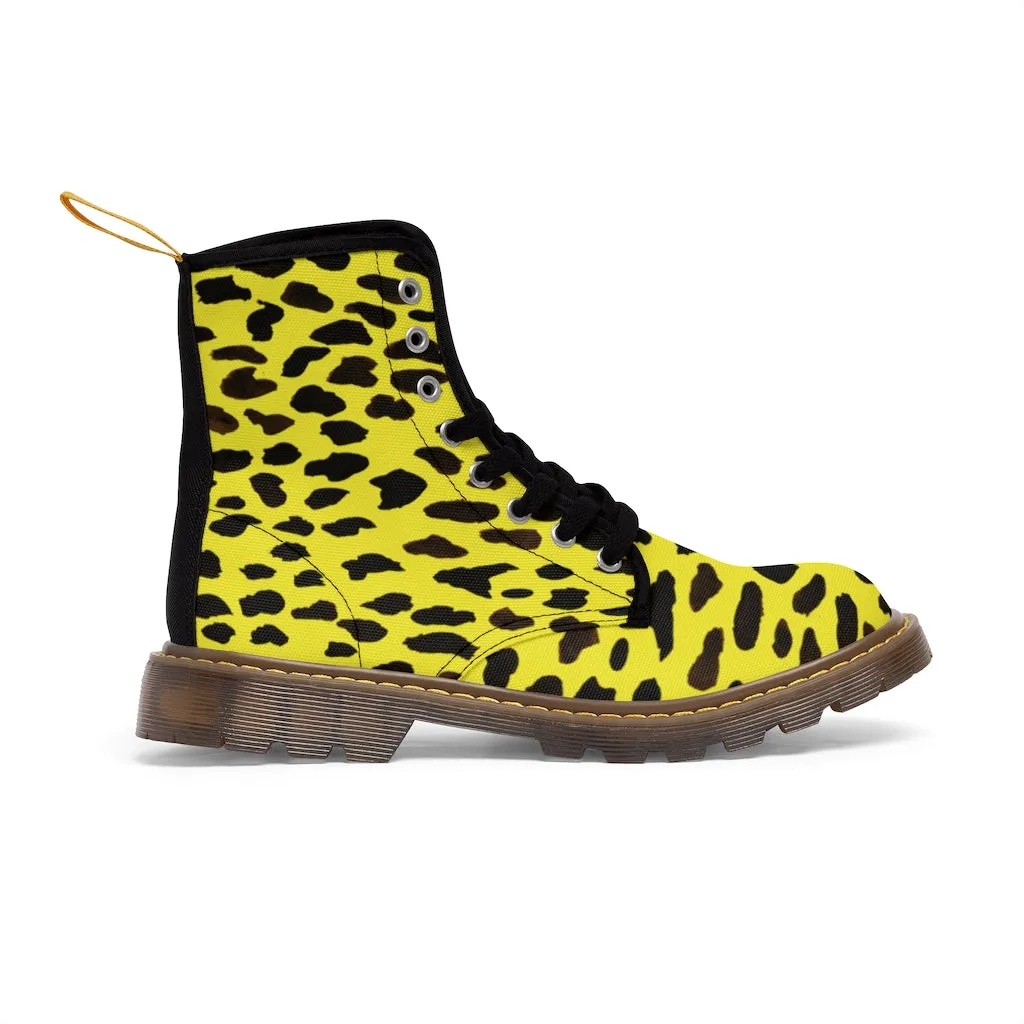 Yellow Cheetah Ladies' Boots, Designer Animal Print Women's Canvas Boots For Ladies (US Size 6.5-11)