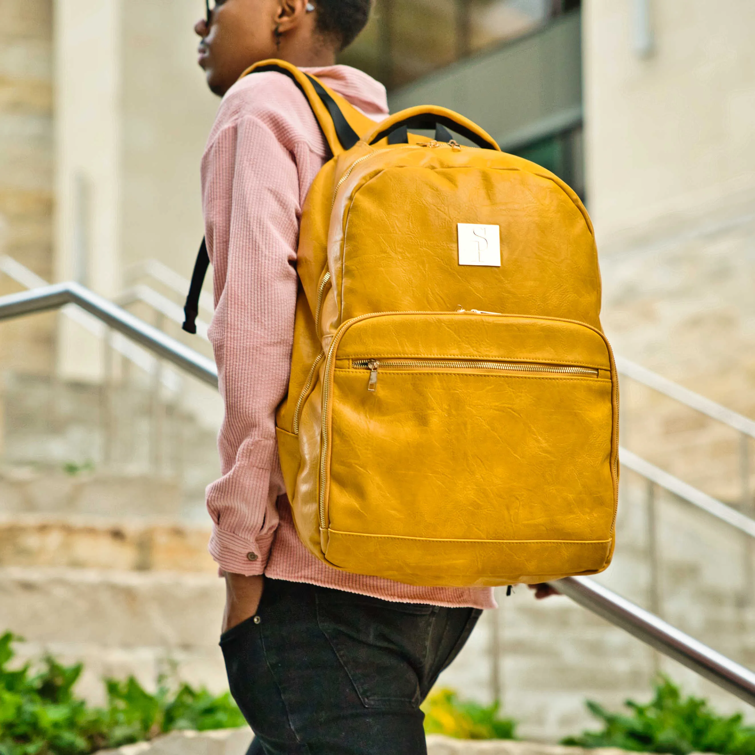 Yellow Tumbled Leather Commuter Bag